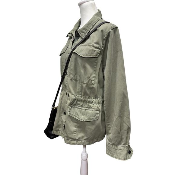 a.n.a. Olive Green Utility Jacket Drawstring Waist Snap Zip Closure Size L - Picture 3 of 11